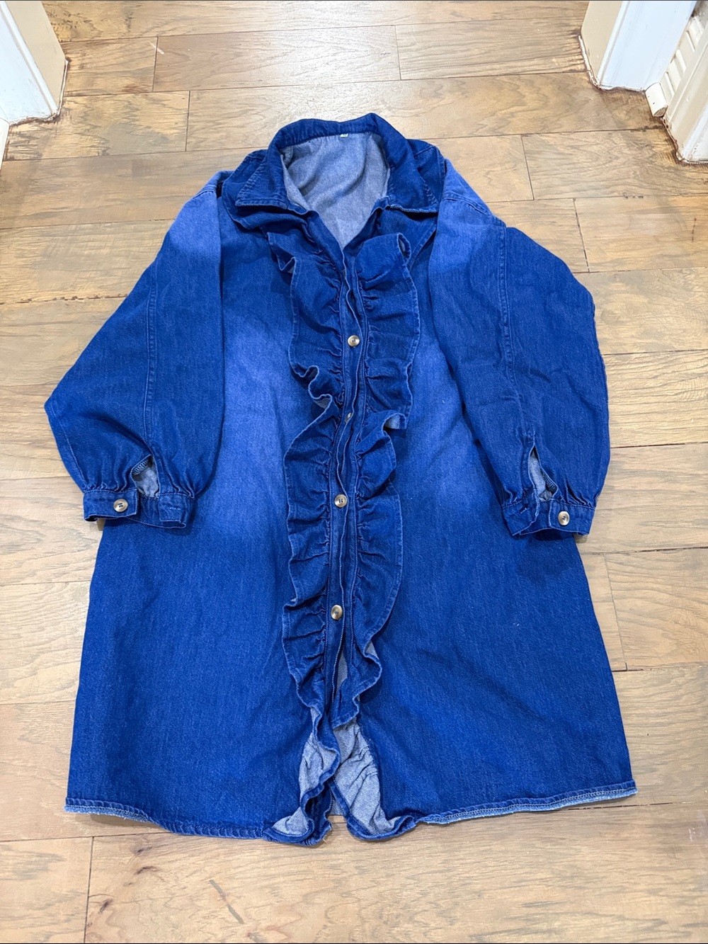 NWOT Denim Ruffle Trim Button Front Dress Size M